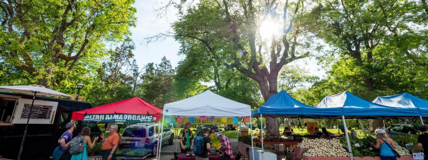 A pleasant evening at the Boulder Farmers Market. (Photo by Patrick Campbell/University of Colorado)
