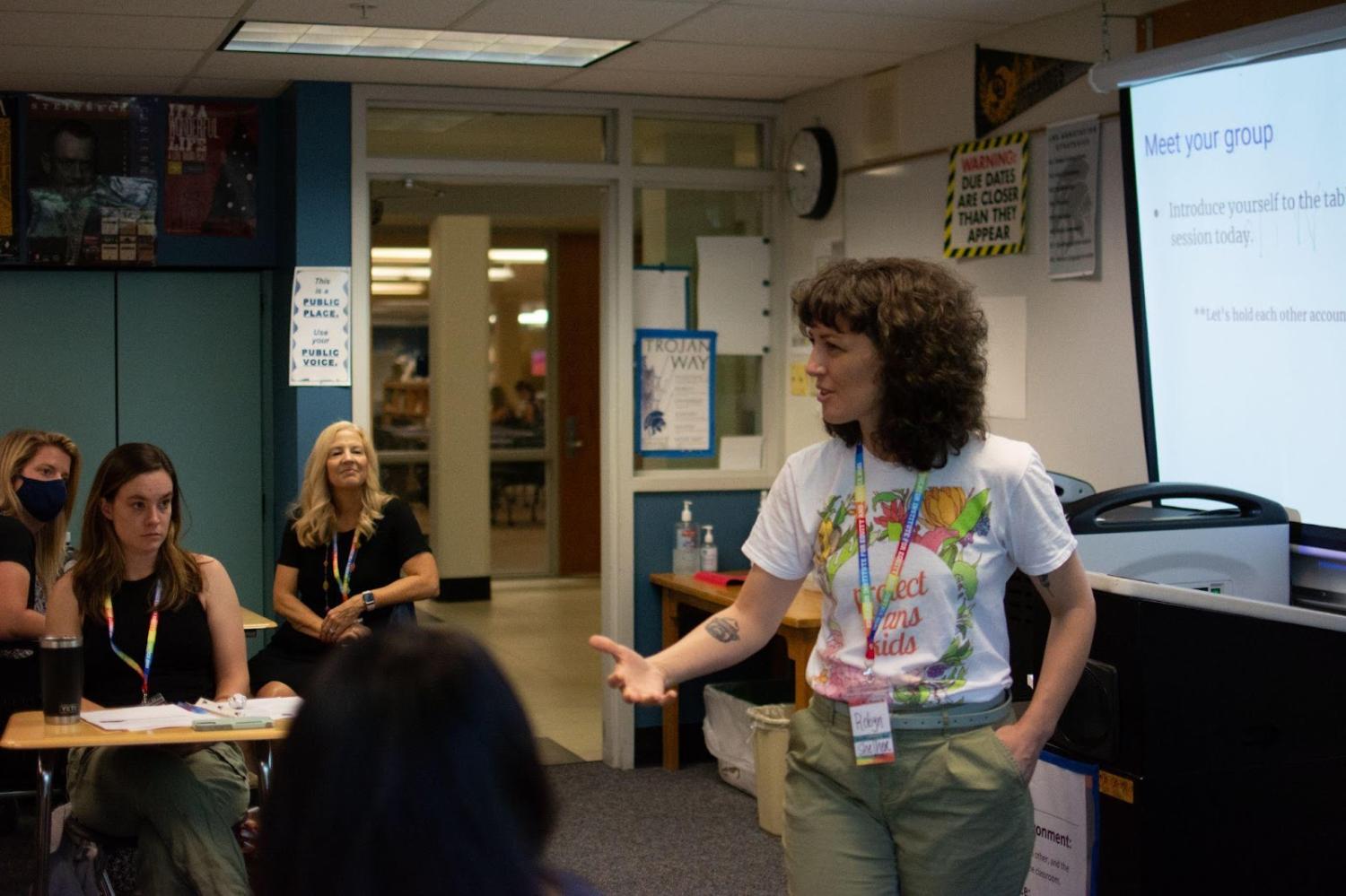 Robyn leading the session “My Privilege and My Classroom.”