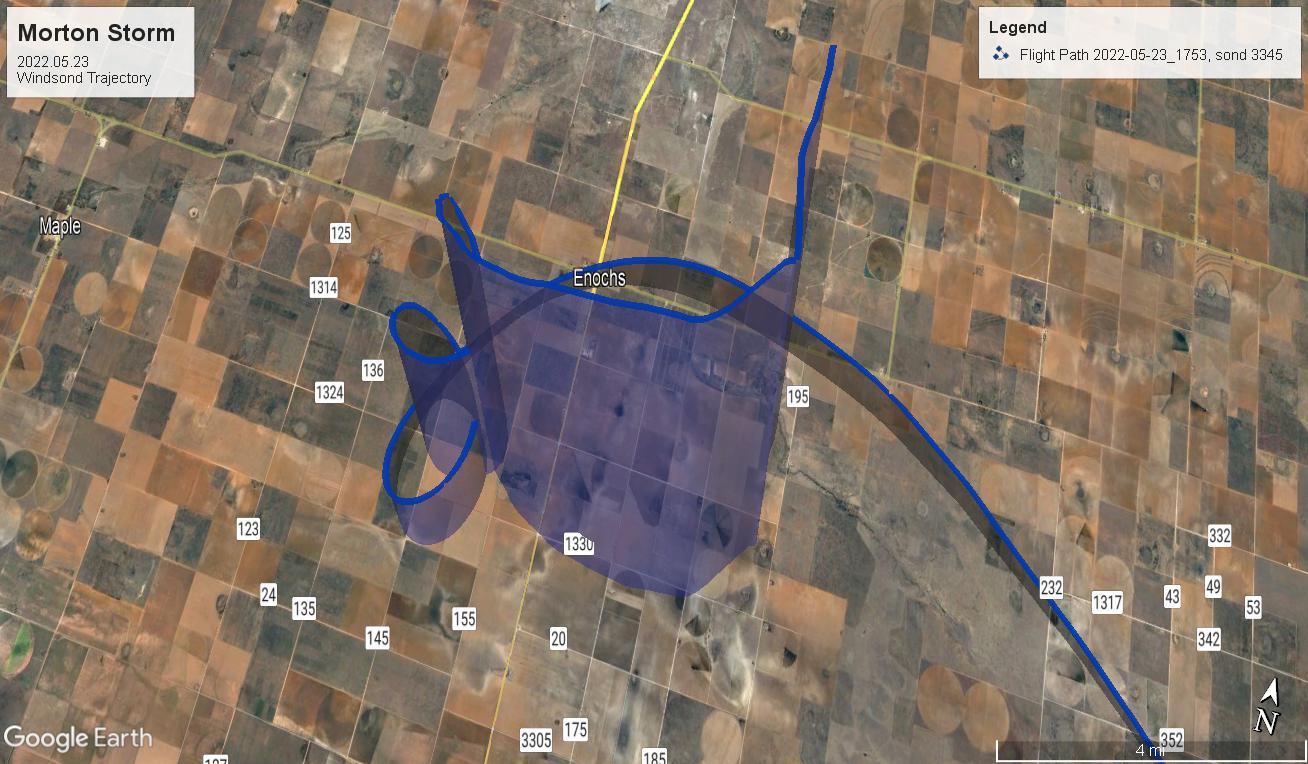 View of windsonde trajectory during supercell event.