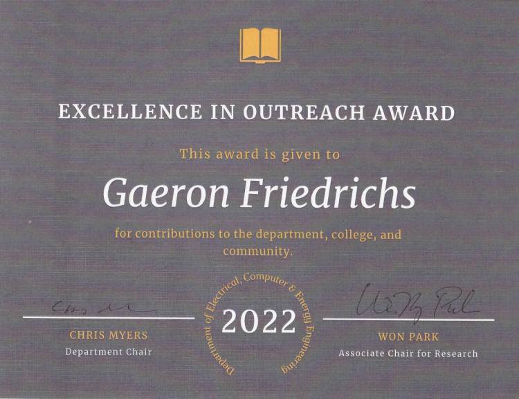Excellence in Outreach Award-Gaeron Friedrichs