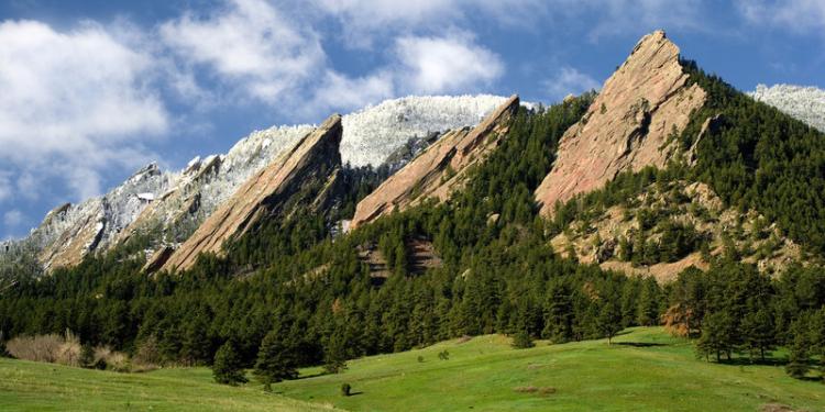 Snow of the mountains, west of CU Boulder campus