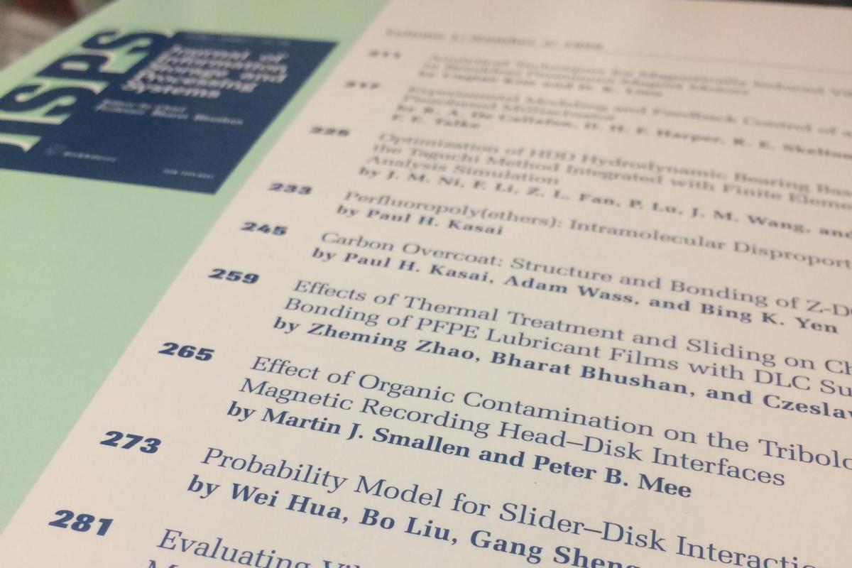 The table of contents of a journal
