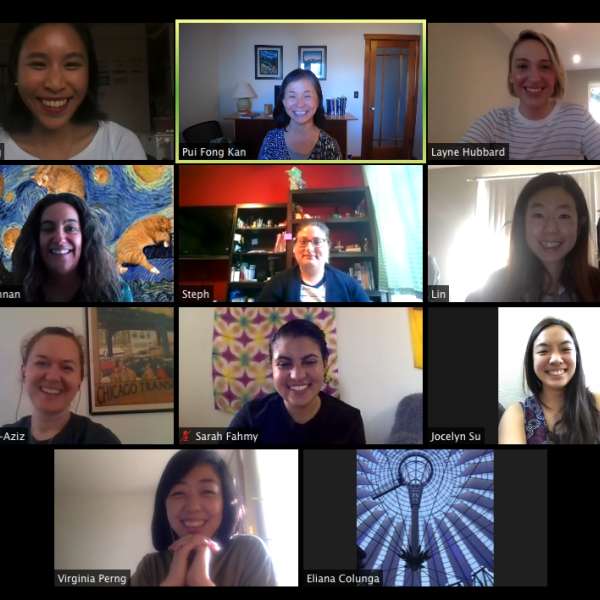 Virtual happy hour celebrating Shirley's completion of her prospectus