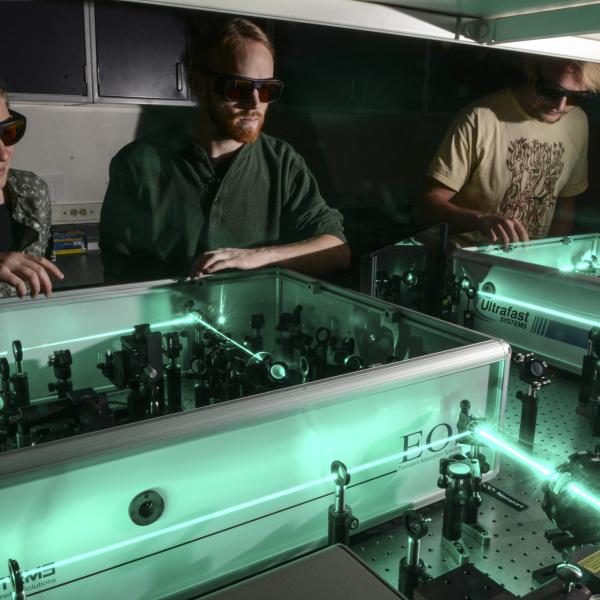 Amanda, James, and Jesse in the laser lab
