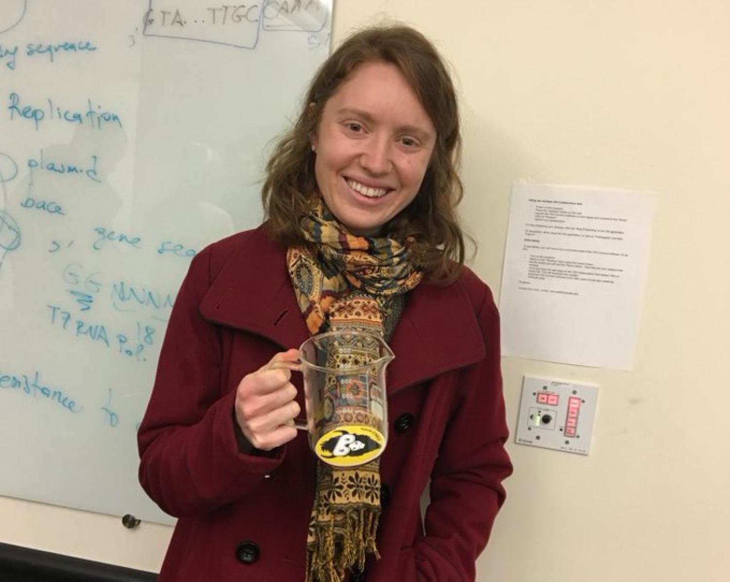 Kristina with her beaker-mug prize