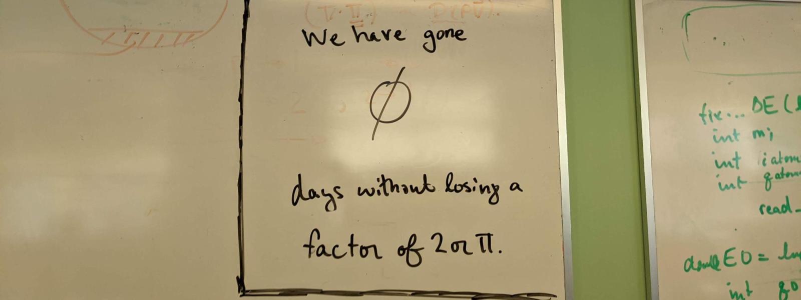 We have gone 0 days without losing a factor of 2 or pi