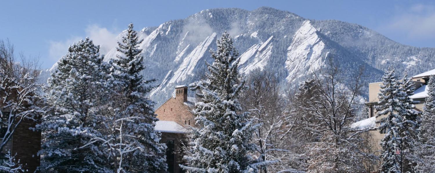 The University of Colorado Boulder Campus on a snowy day