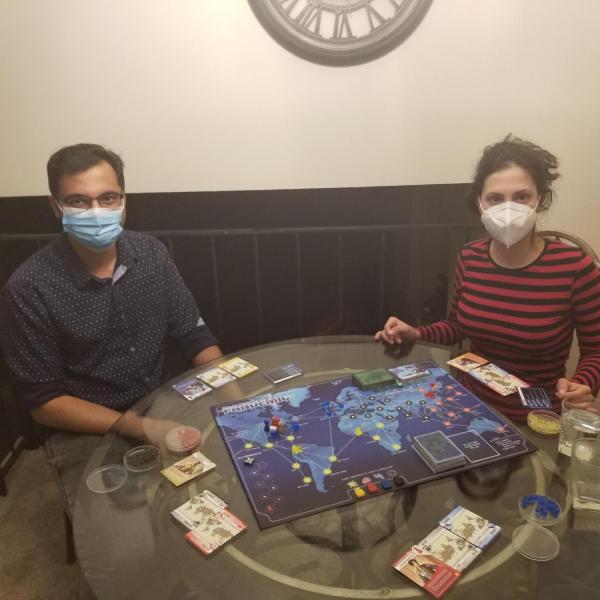 Ameya and Nuris playing Pandemic on Thanksgiving 2020