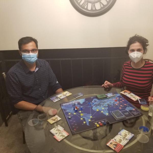 Ameya and Nuris playing Pandemic on Thanksgiving 2020