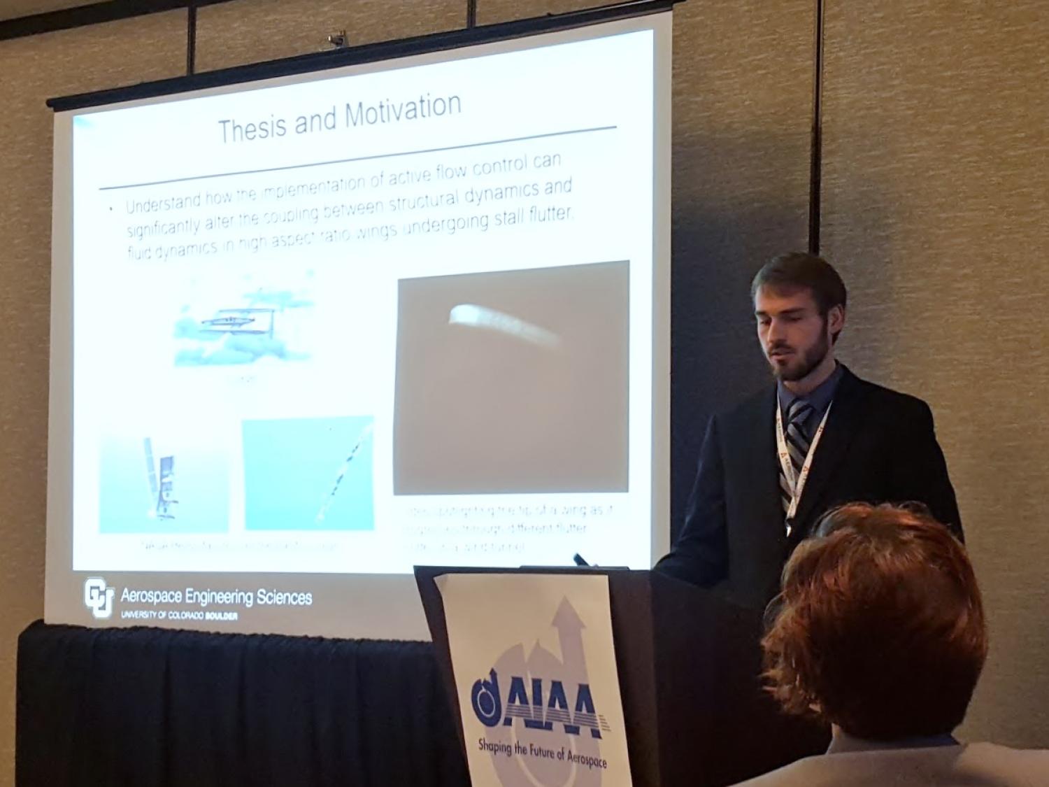 Ethan Culler presenting at the 2016 AIAA SciTech Conference.