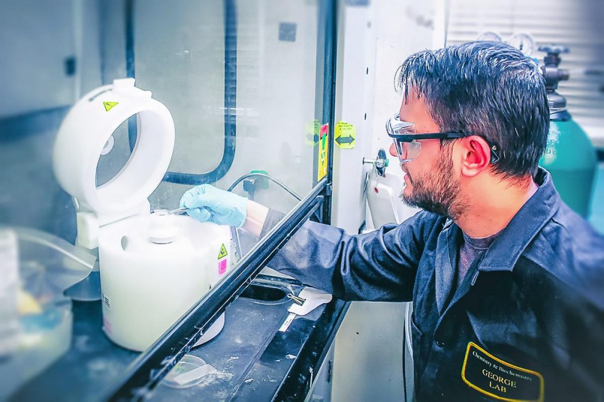 Jonas Gertsch at Spin Coater for Polymer Film Fabrication