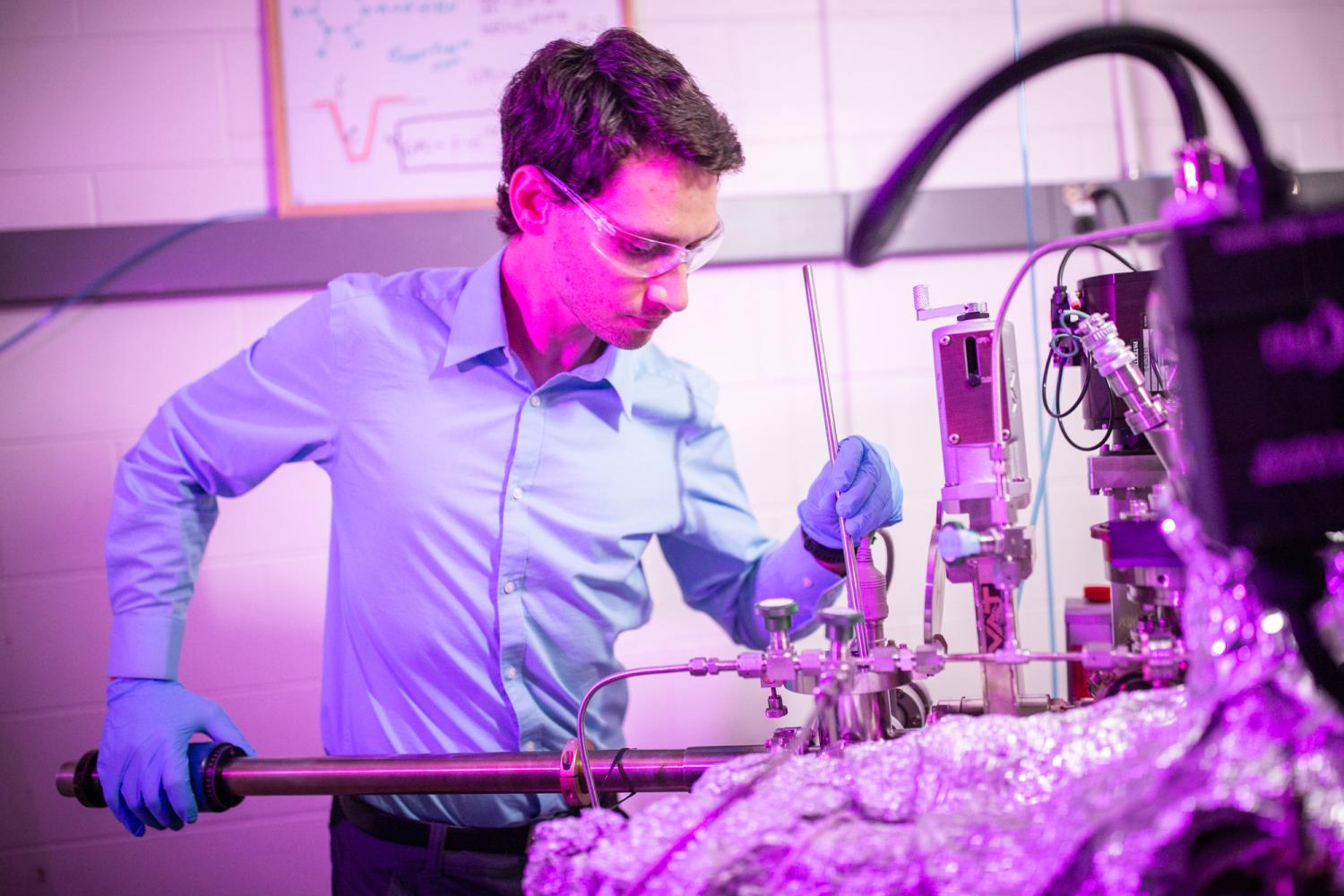 Zachary Sobell at UHV Reactor for EE-ALD; Electron-Enhanced Atomic Layer Deposition, Ultra-High Vacuum, Auger Electron Spectroscopy