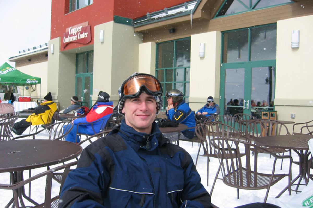 Cory taking a break from skiing
