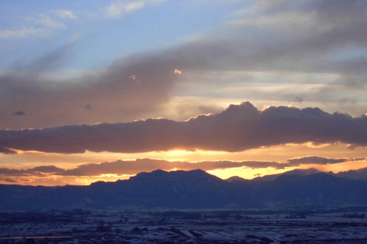 Sunset over the Flatirons taken from Broomfield