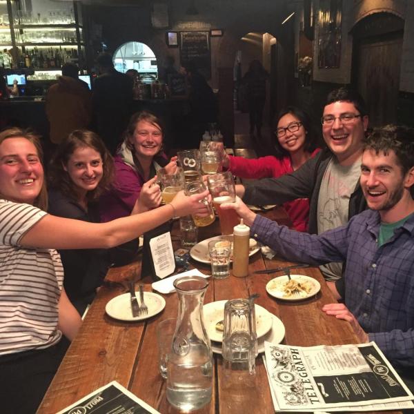 Fall, Lab Happy Hour at Prost Brewing, welcoming Vroni, a visiting student from Regensburg!