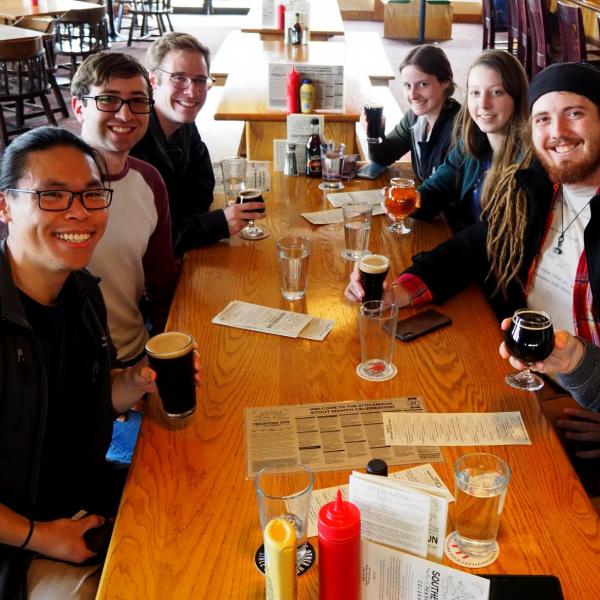 February, Lab Happy Hour at Southern Sun. Hello to our new rotation students, Chris and Katy!