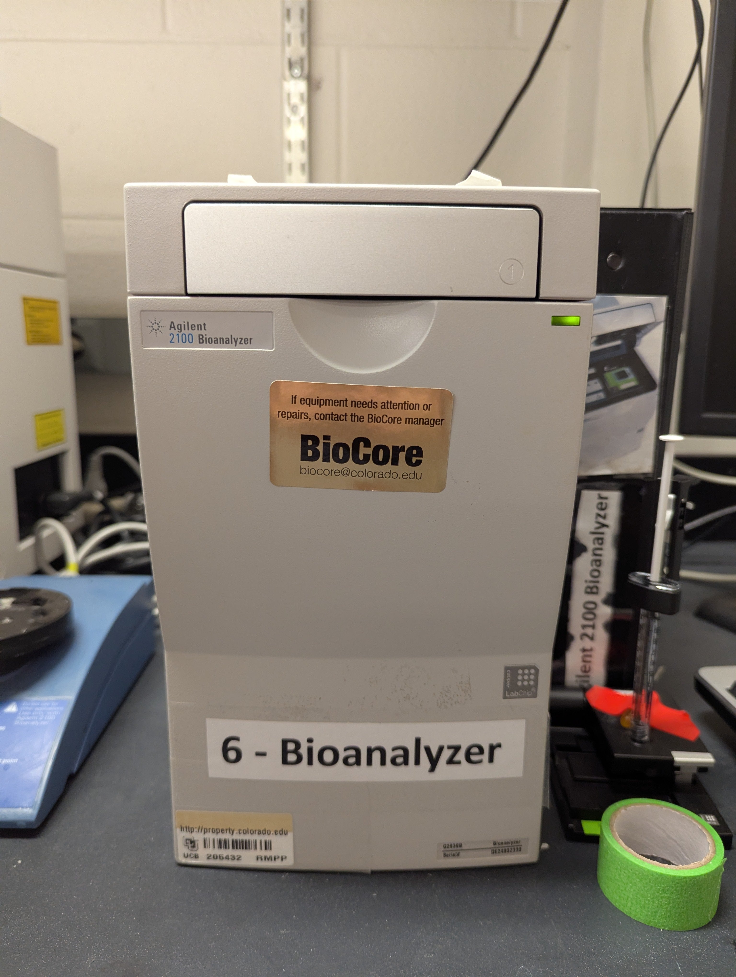 a small tan-colored instrument labeled Bioanalyzer