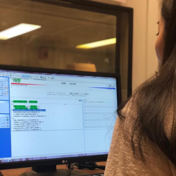 Amy Sanders (tester) conducting speech testing