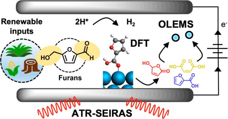 pictorial abstract representing methods used to study reaction mechanisms of furanic compoundss