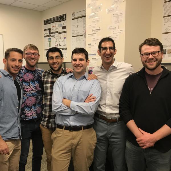 Celebrating in the office after Joe passed his defense!