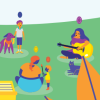 Drawing of people in a field with coins over their heads, via Cambiatus.com