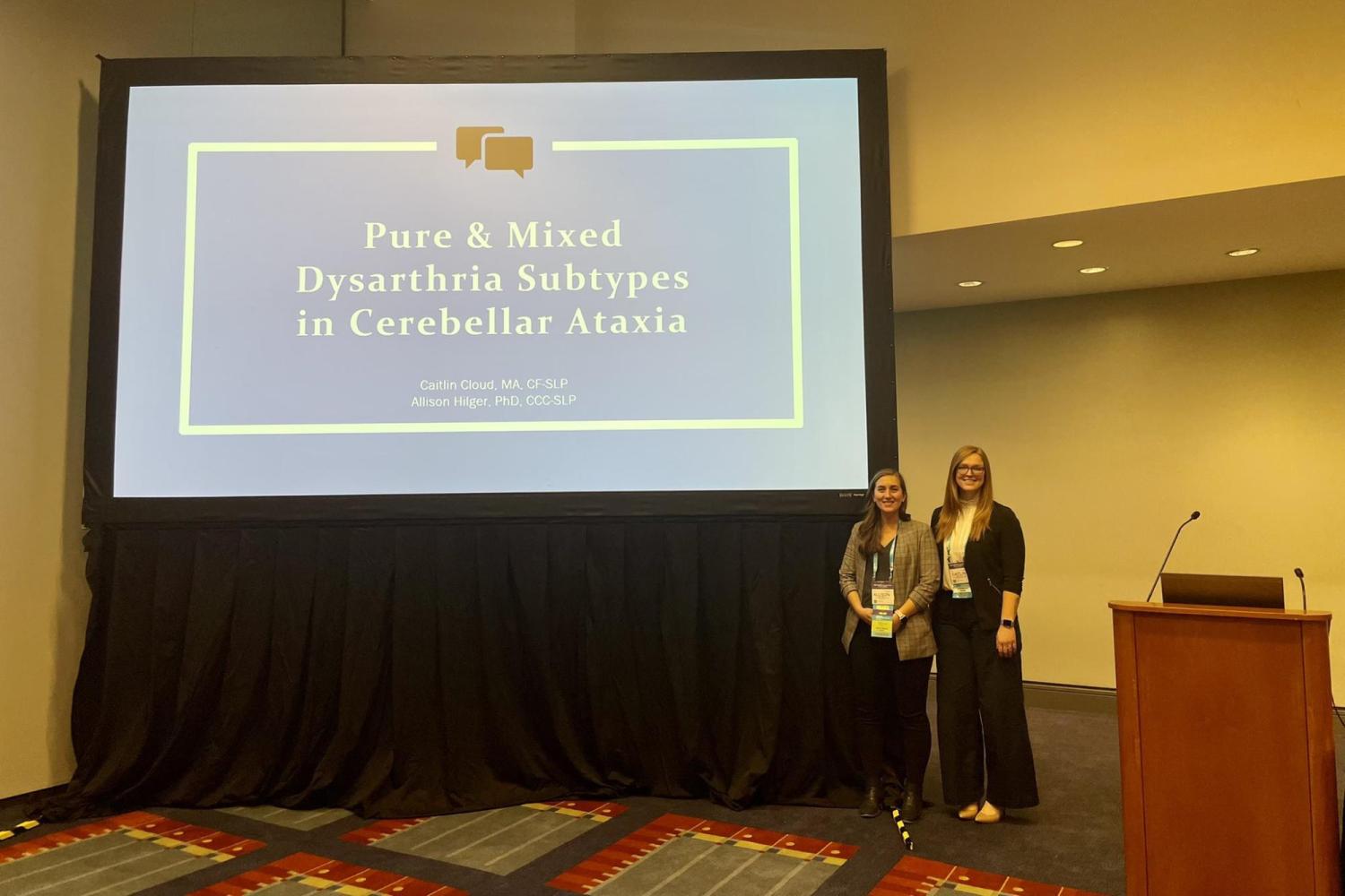 Caitlin Cloud and Dr. Hilger presenting at ASHA (November 2021)