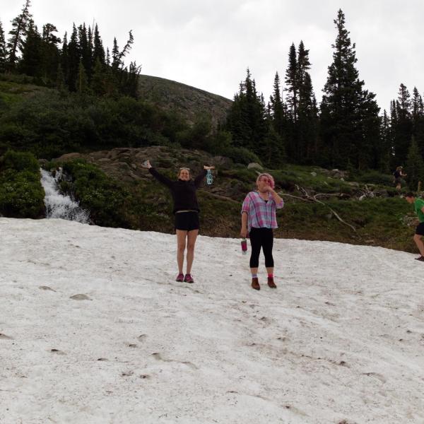Willow and Tiffany adventuring onto the snow