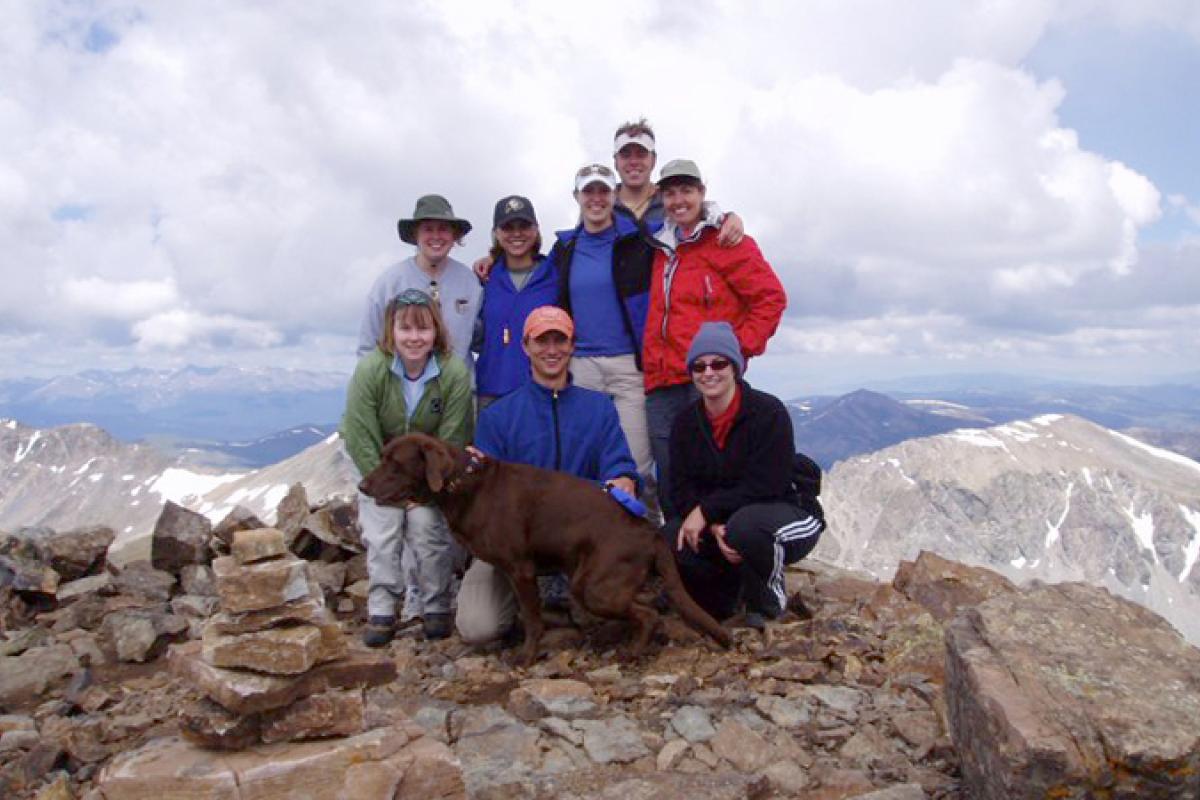 Group posed on summit of Mt. Quandary