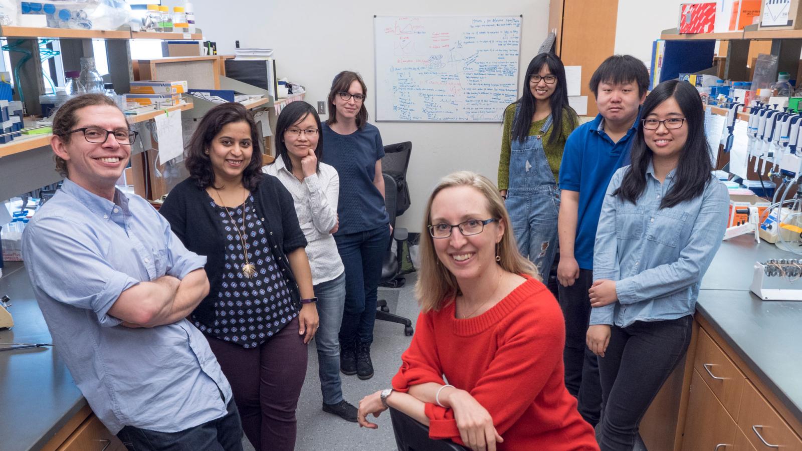 Spencer Lab Members: Justin (left), Mansi, Mingwei, Claire, Sabrina, Chen, Chengzhe, Yao