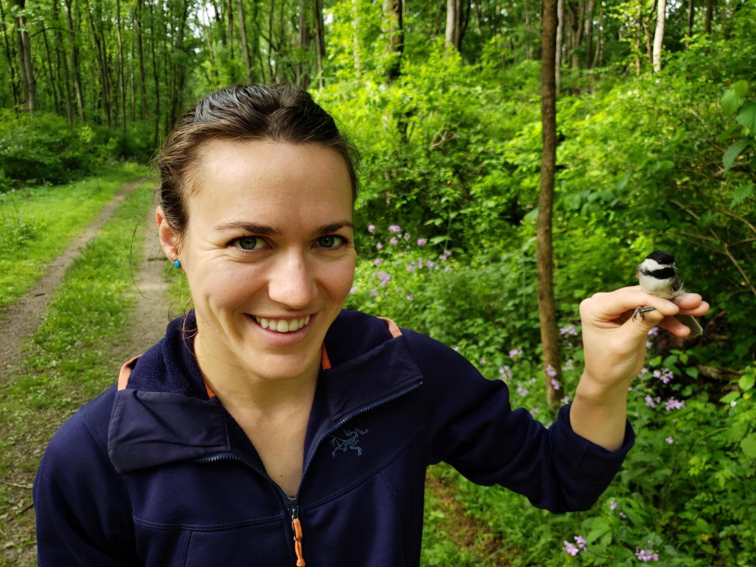 Angela and a chickadee