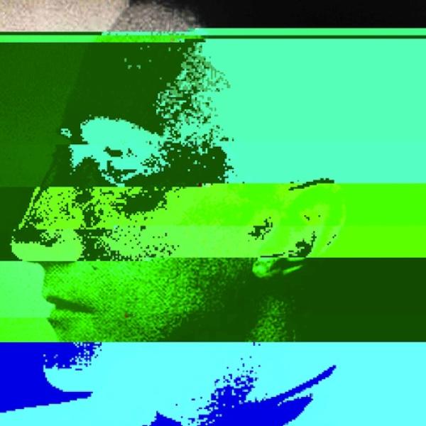 glitched image of Marcel Duchamp's profile