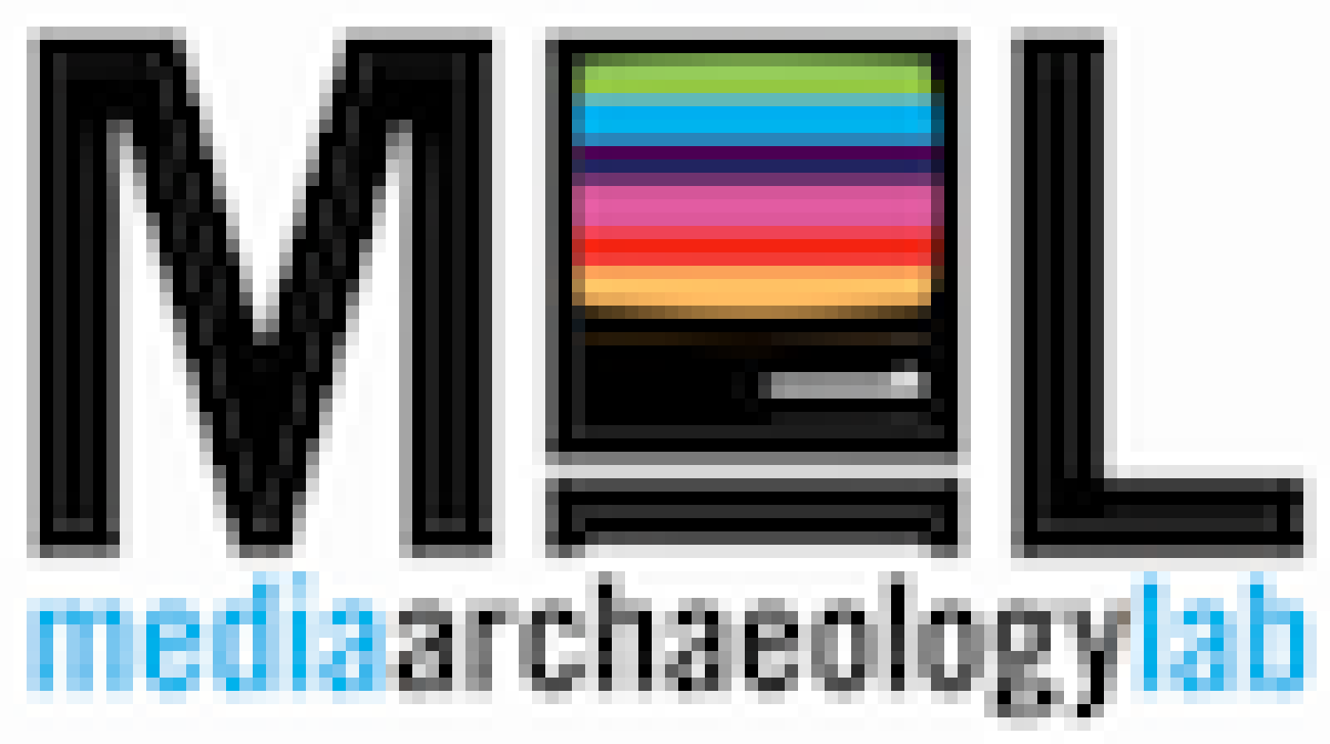 white logo with black MAL, and the A looks like a little vintage computer. It says media archaeology lab.