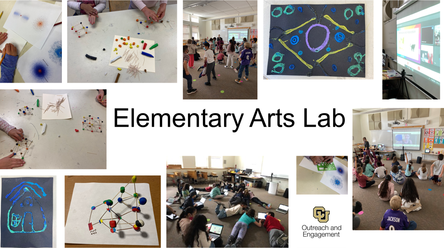 Pictures of outreach activities; elementary arts lab