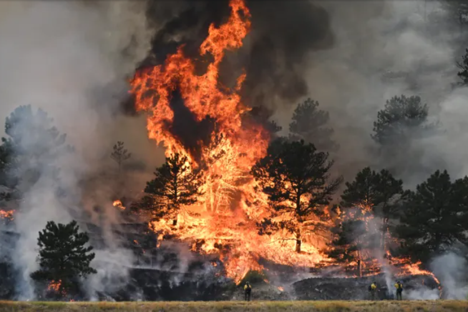 Firefighters work on fighting the Alexander Mountain fire near Sylvan Dale Ranch west of Loveland on July 30, 2024