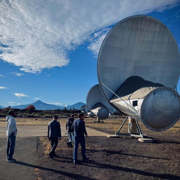 Arvind Aradhya, Kevin Gifford, Alex Pollak, and David DeBoer walking the Hat Creek Radio Observatory site. October 2021.