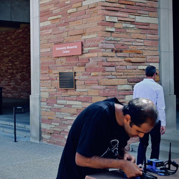 Setting up in front of the UMC.