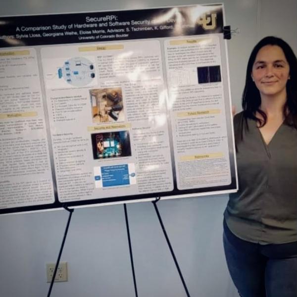 Sylvia Llosa presenting "A Comparison Study of Hardware and Software Security on IoT Devices" at the Rocky Mountain AIAA in Boulder, CO. September 28th, 2022.