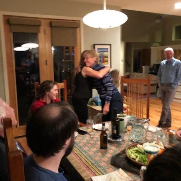 Leslie and Debbie hug