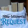 books in a cotton tote bag with words "new material request"