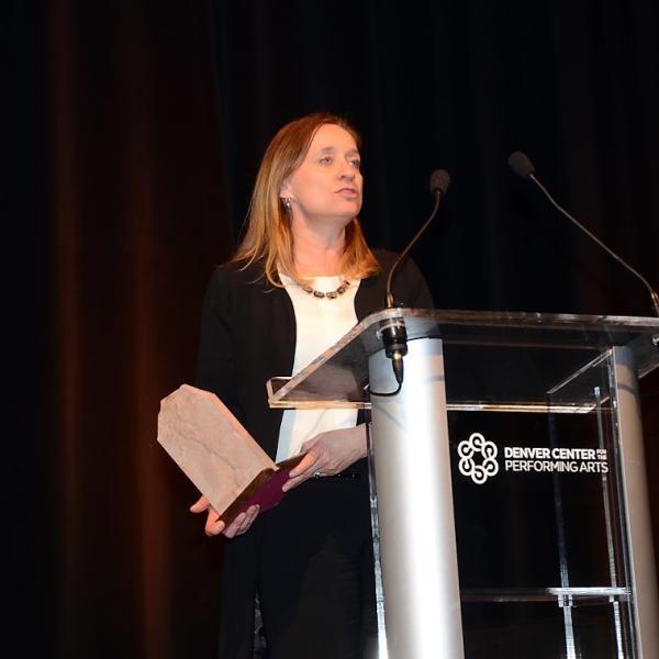 Fiona Arnold accepting the Dean Edward C. King "Pay it Forward" Award