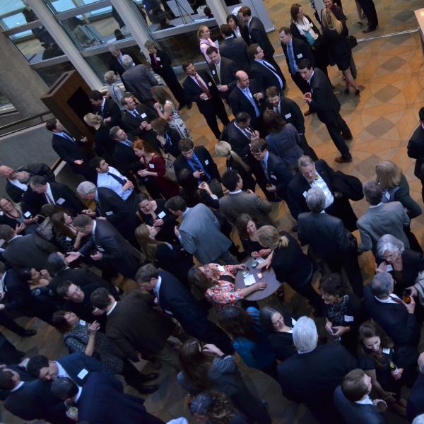 People gathered in the lobby for the awards banquet