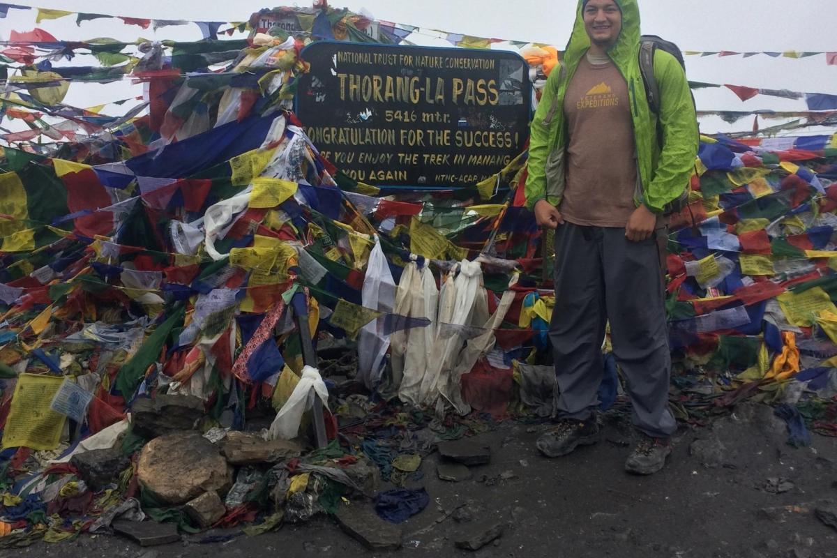 LJ Kuhlman (’19) at Thorang-La Pass, the highest navigable pass in the world, located in the Anapurnas