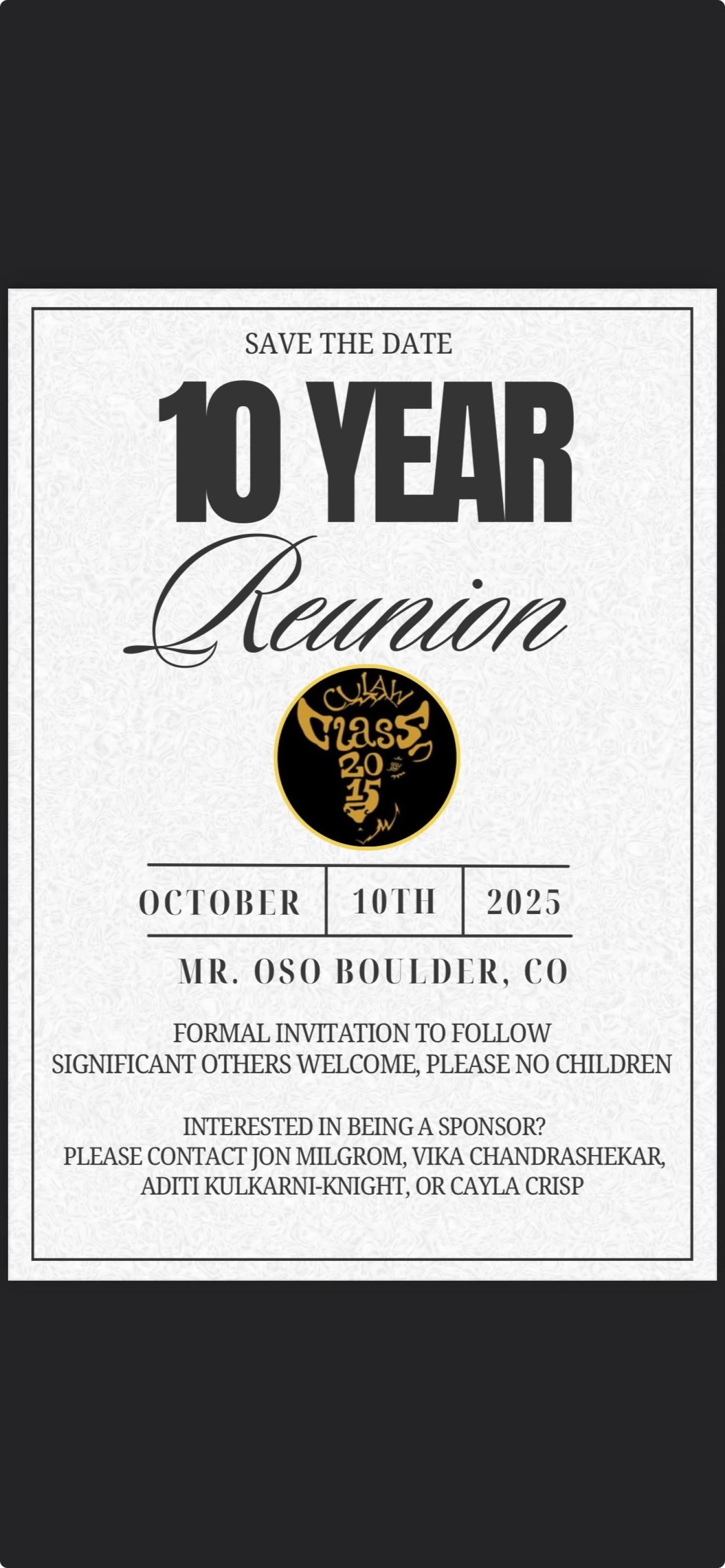 Save the date 10th Reunion