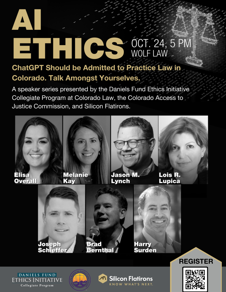 AI ethics series flyer featuring speakers