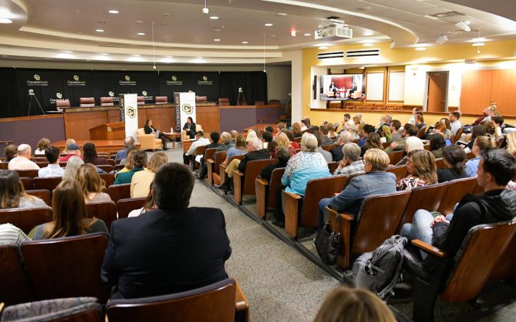 Stevens Lecture attendees pack the Wittemyer Courtroom