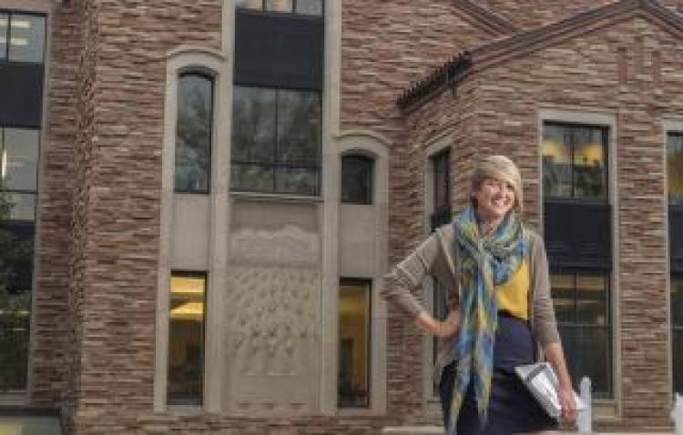 Law student in front of building
