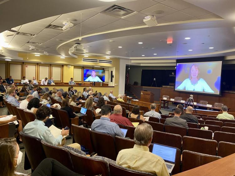 Folks gather in the Wittemyer Courtroom for the first day of the GWC conference.