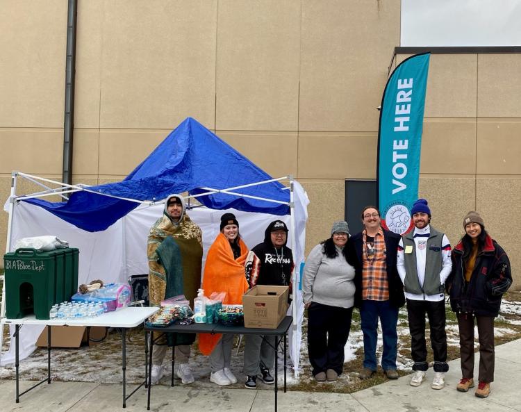 Colorado Law students volunteer at a voting location at the Turtle Mountain Reservation during the fall 2022 midterm election.