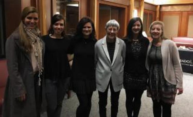 Pictured (L-R): Jennifer Sullivan, Lindsey Knapton ('18), Jordan Henry ('18), Justice Dubofsky, Jennifer Benson ('18), Yolanda Clarke ('18)