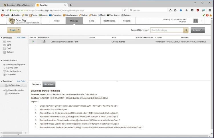The manage page